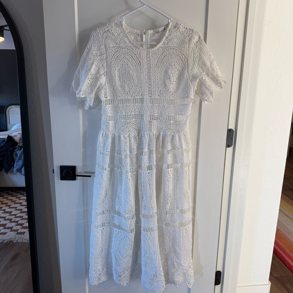 White eyelet tea dress